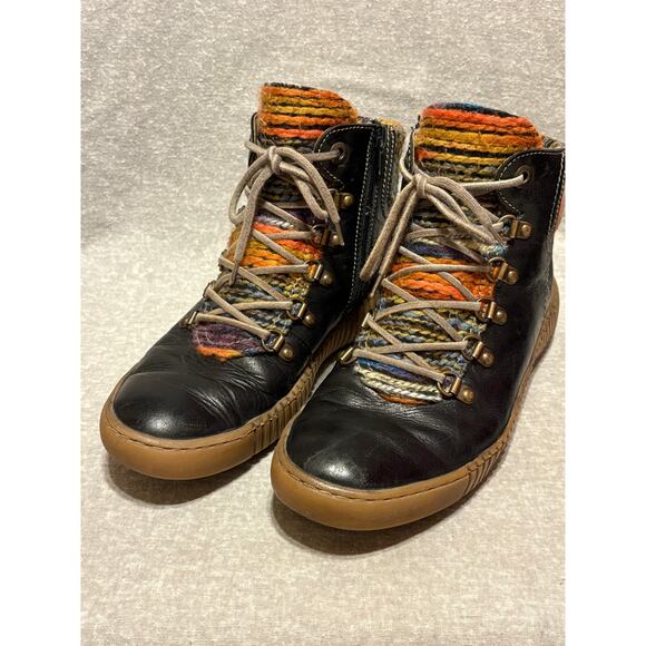 Josef Seibel 38 (US 7-7.5) Maren Leather Ankle Boot Wool Knit Shearling Lined - Picture 9 of 10